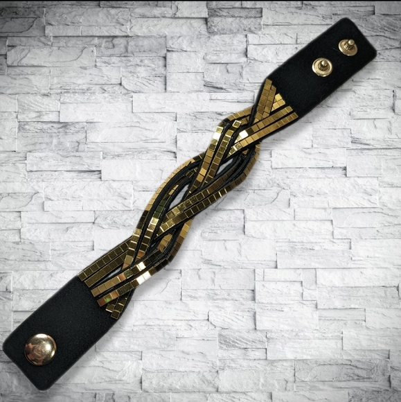 A12 Gold Disco Ball Wrap Bracelet Black Suede Metallic Crystal Rhinestone - Picture 8 of 12